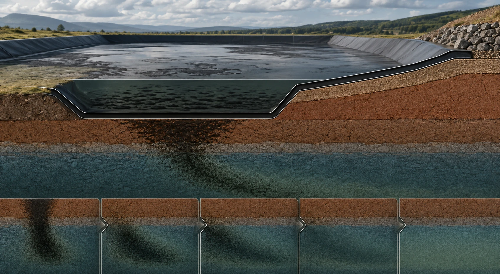 POLLUTEv10 layered contaminant transport through an engineered barrier system