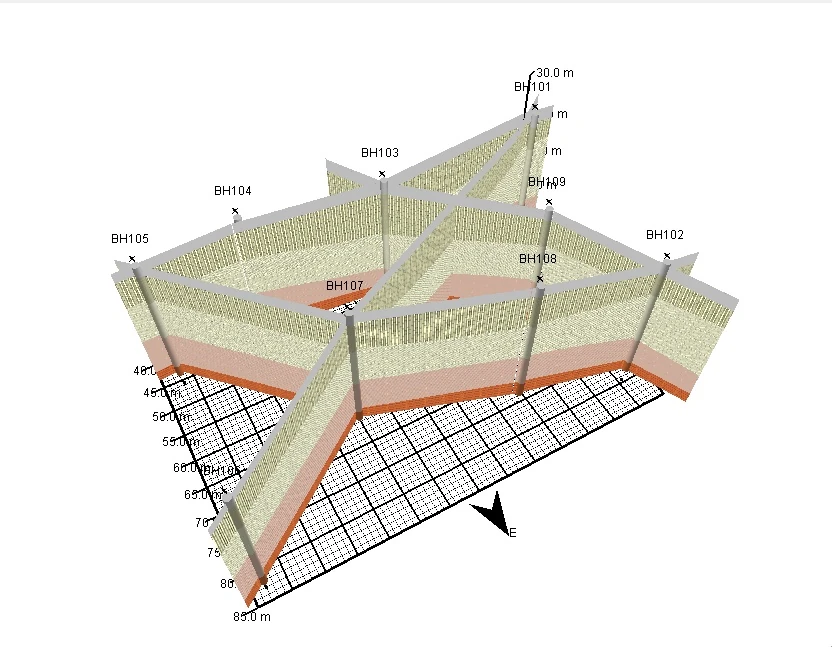 Borehole correlation fence diagram connecting subsurface records