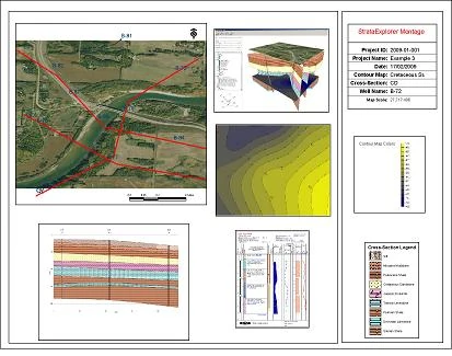 Integrated project presentation sheet with map, 3D view and technical displays