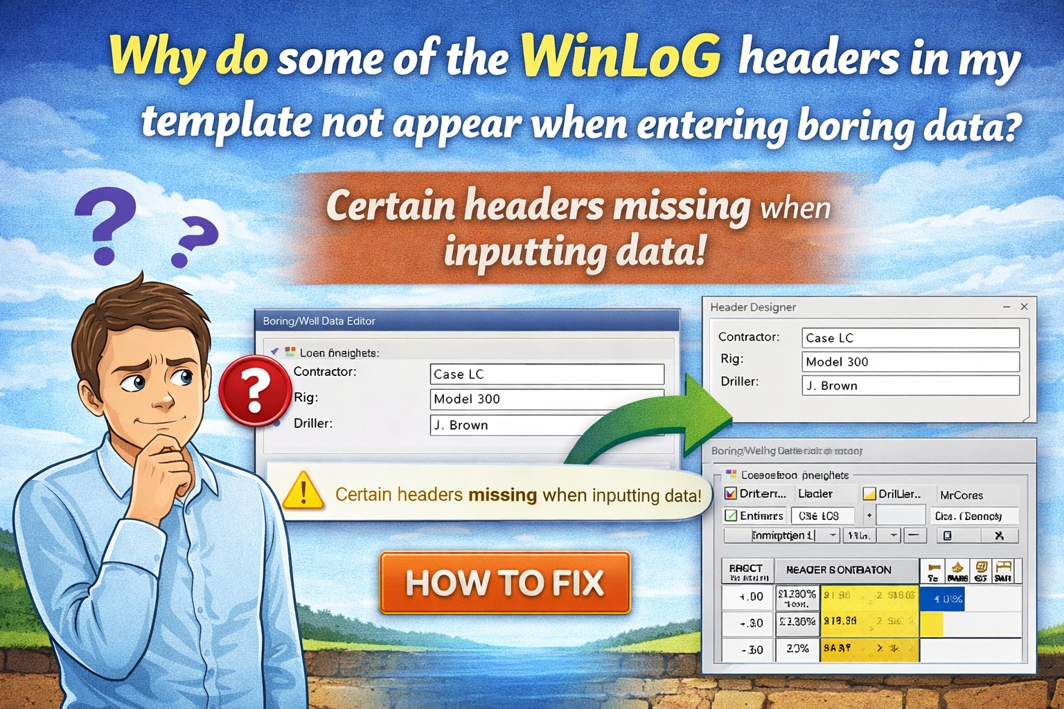 WinLoG template headers not appearing when entering boring data troubleshooting illustration
