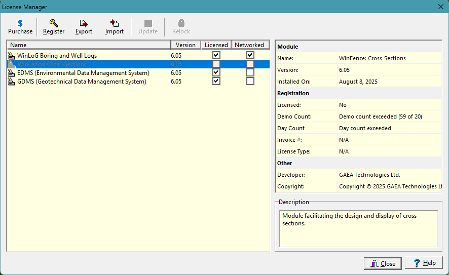 Screenshot of license manager form.