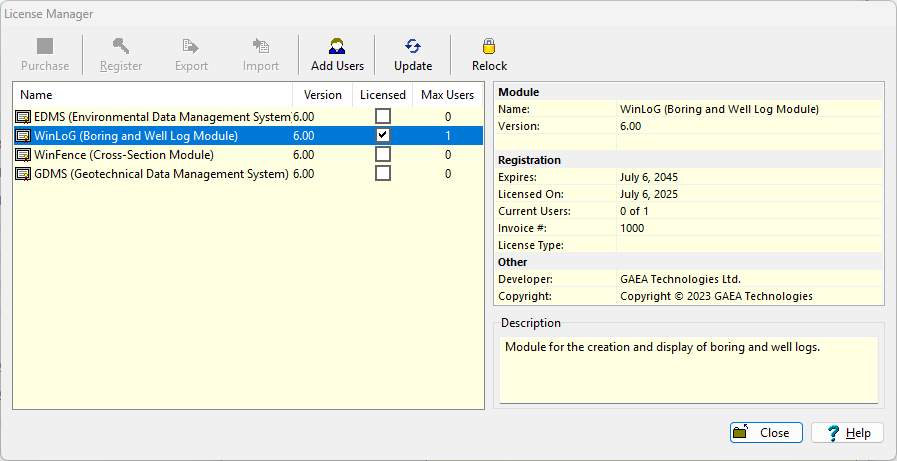 Screenshot of network license manager form