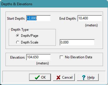 Depth entry form in WinLoG