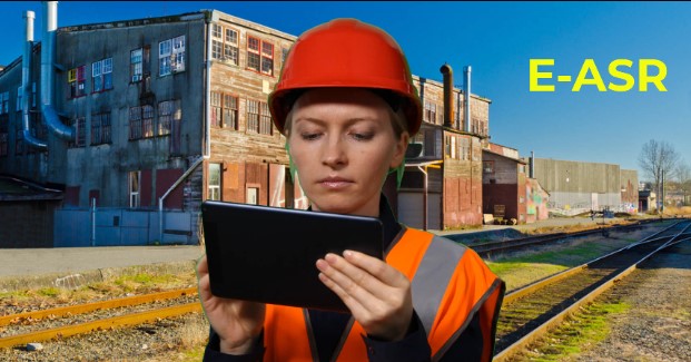 Environmental engineer entering data in the field