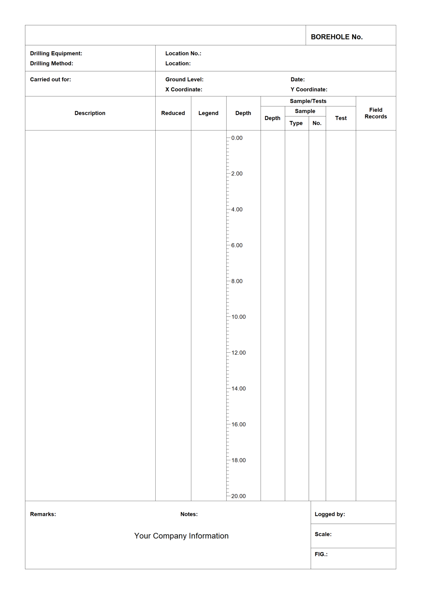 British Standard BS390 Borehole Log