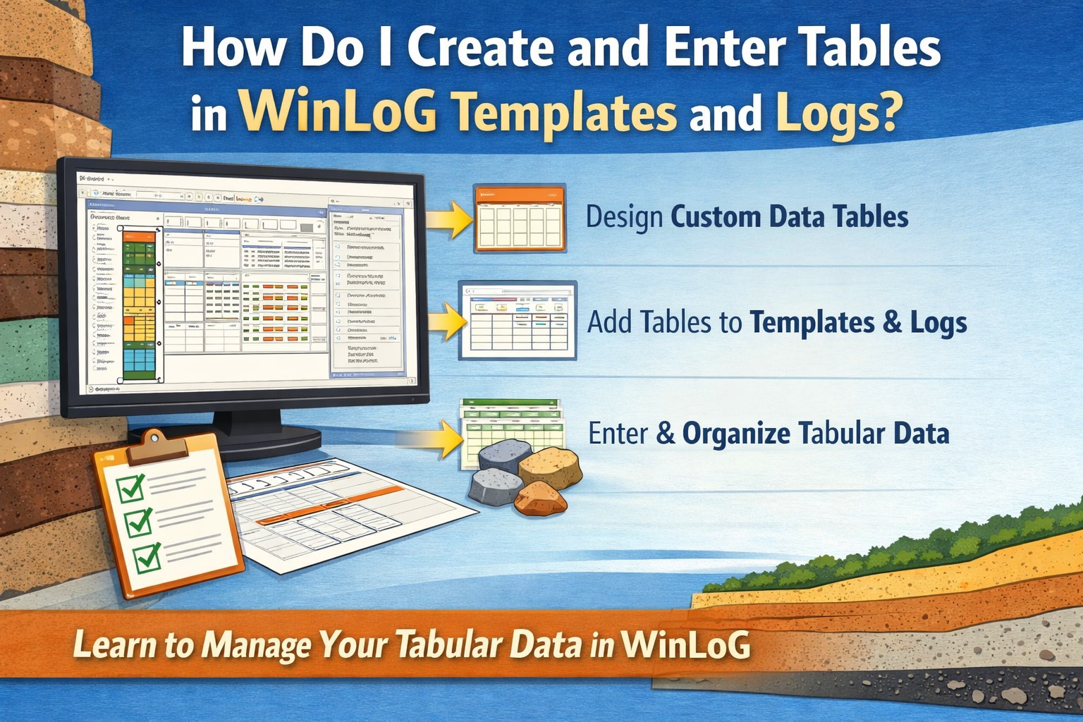 How to create and enter tables in WinLoG templates and logs for managing tabular geological data