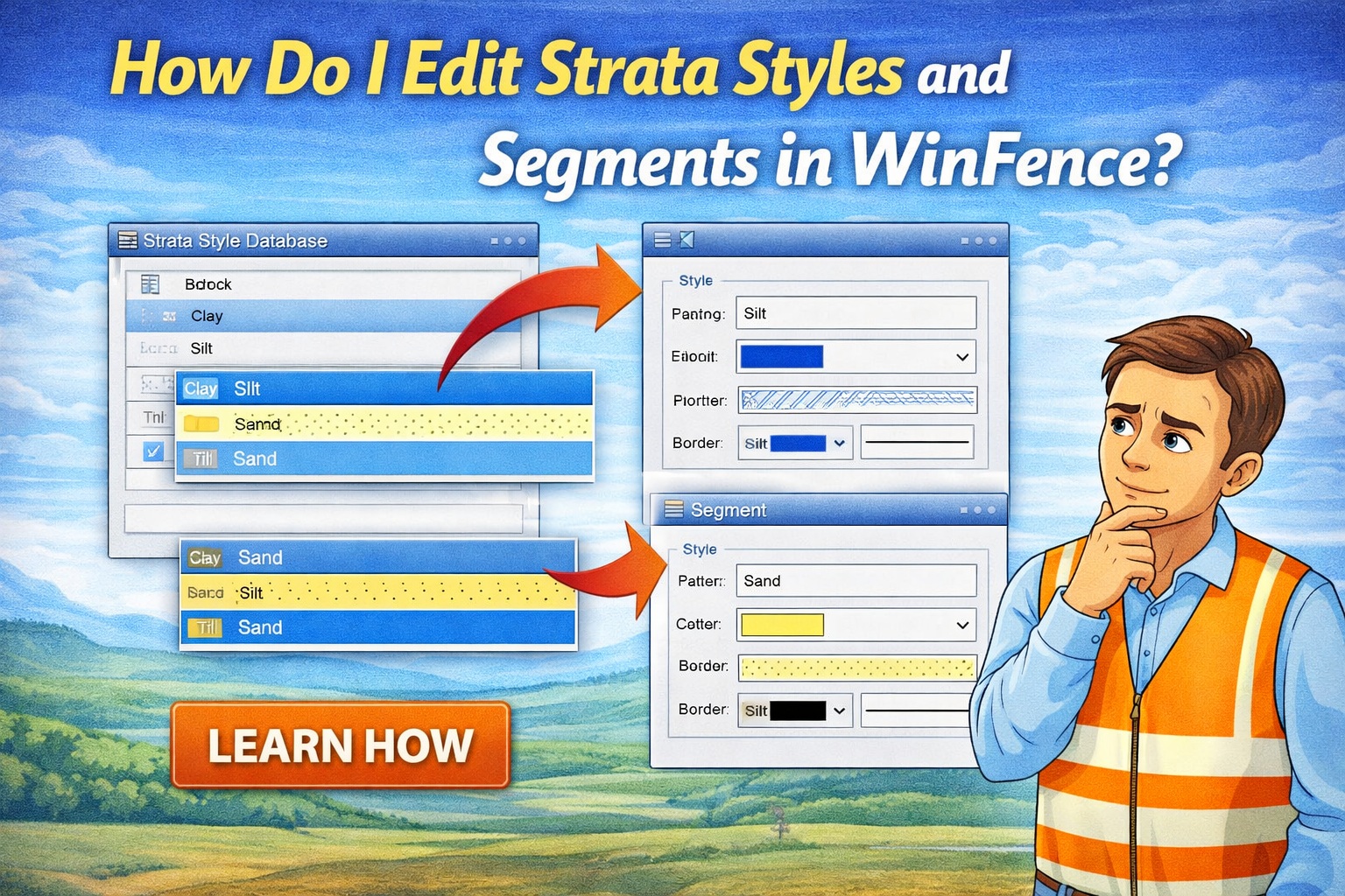 Editing strata styles and segments in WinFence showing lithology patterns and style settings interface