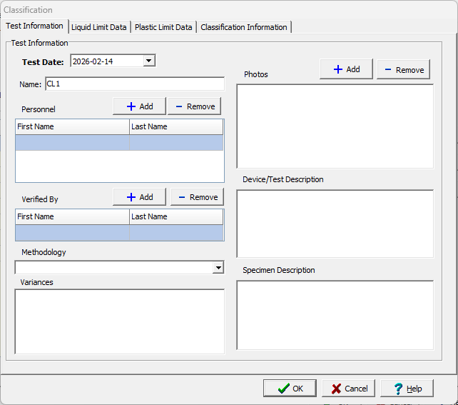 Enter the Test Information