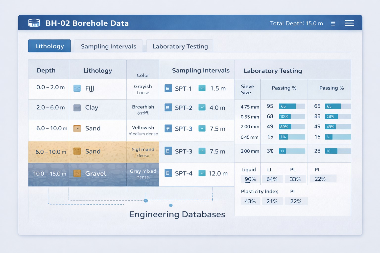 Standardized borehole data table used in engineering database