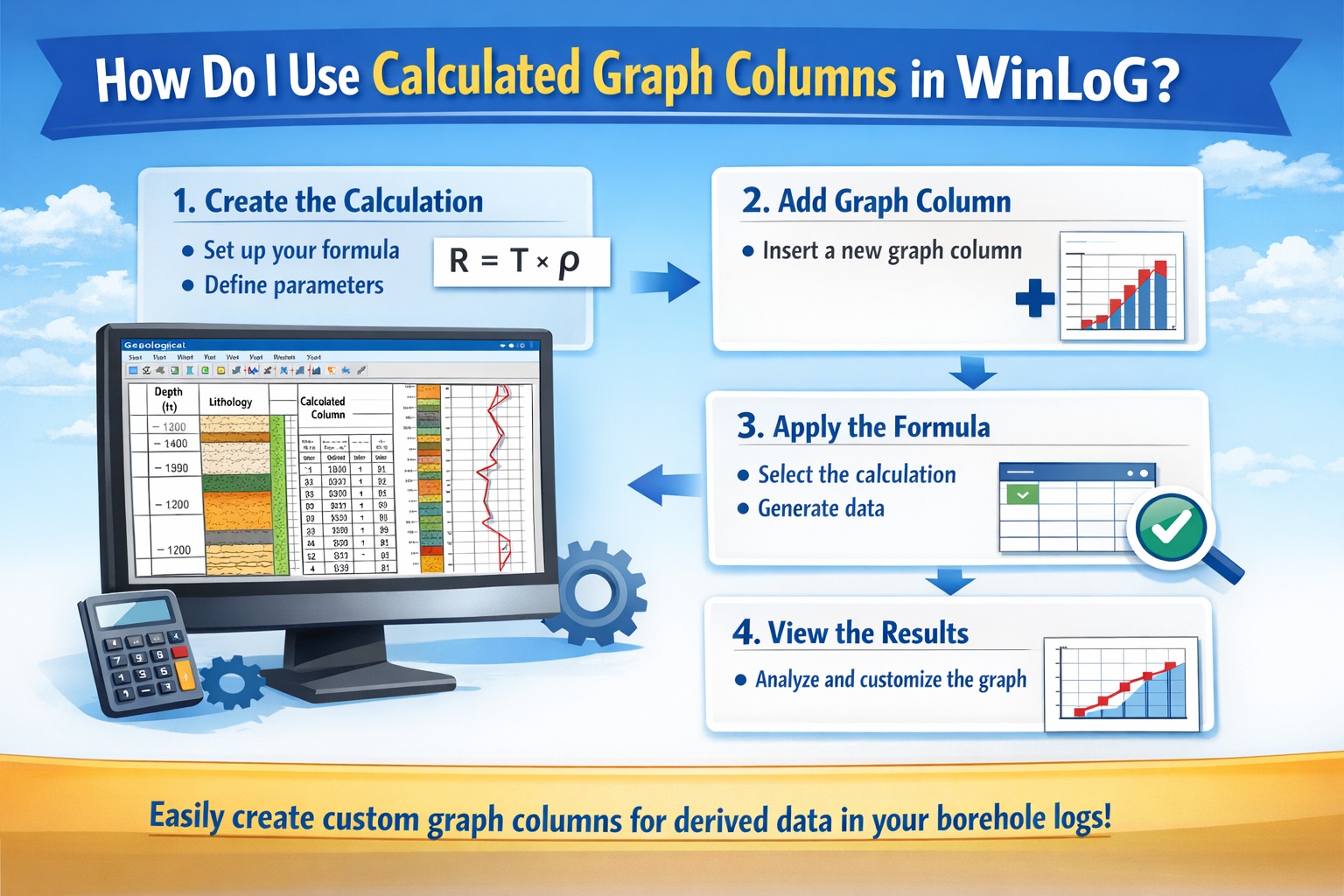 How to use calculated graph columns in WinLoG for borehole log data visualization