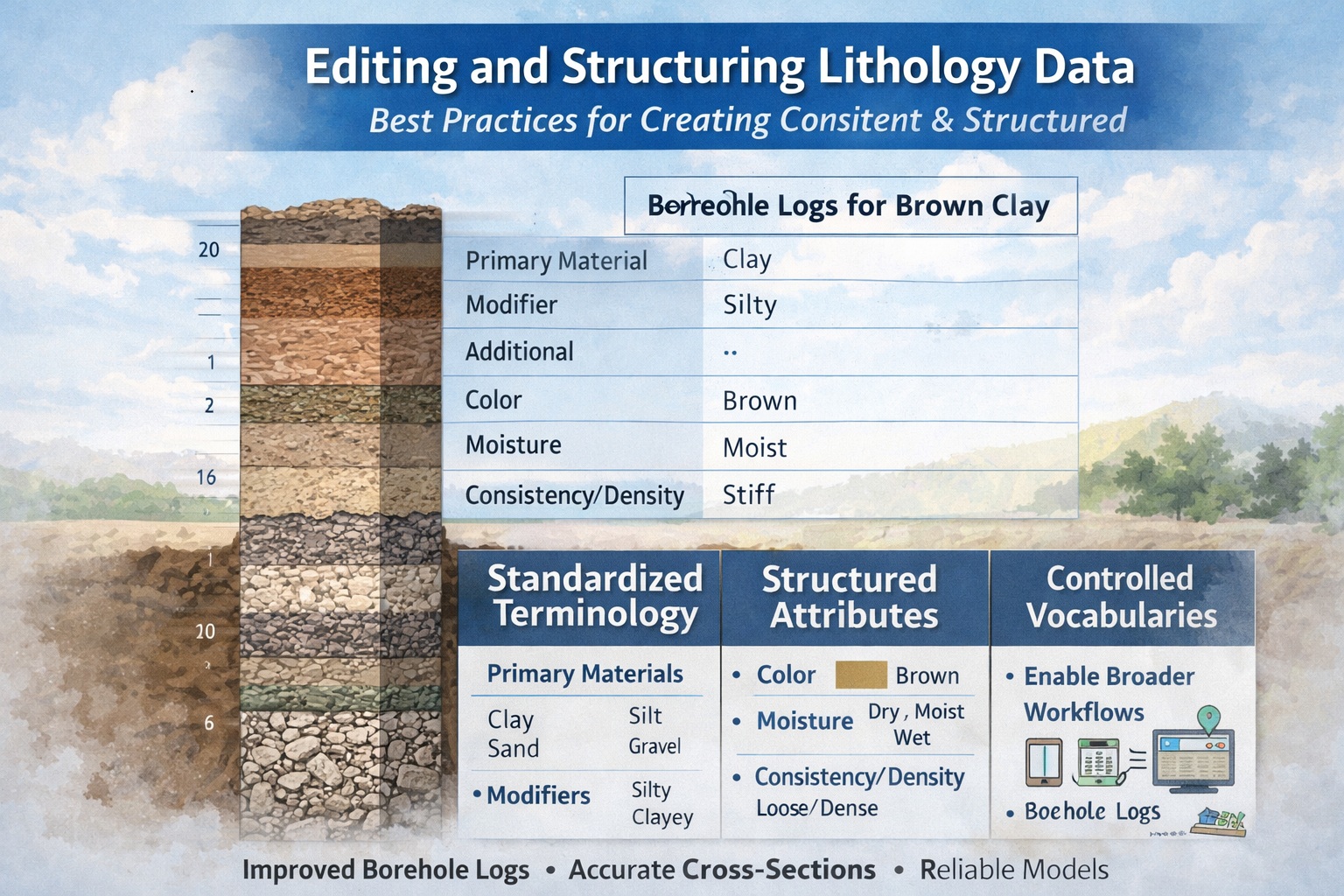 Editing and structuring lithology data for borehole logs