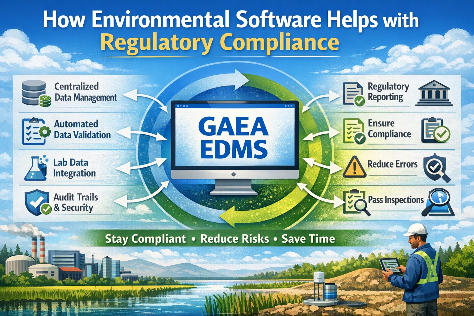 Environmental software for regulatory compliance using GAEA EDMS showing data management validation lab integration and reporting workflow