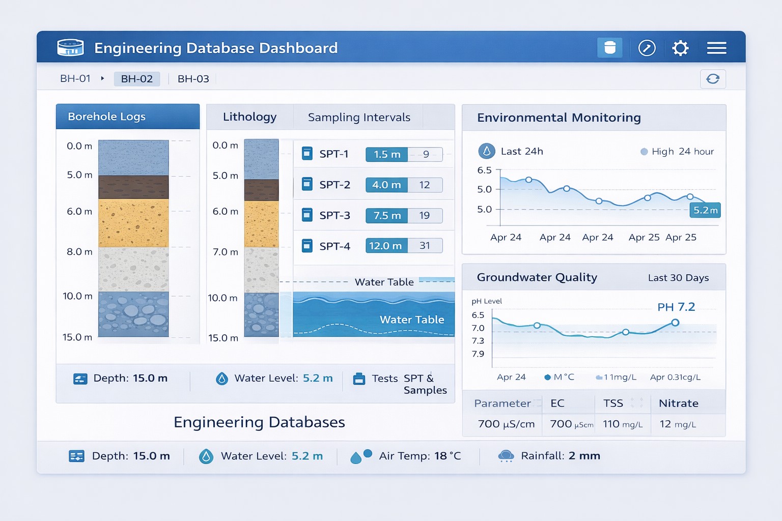 Engineering data platform combining geotechnical and environmental monitoring data