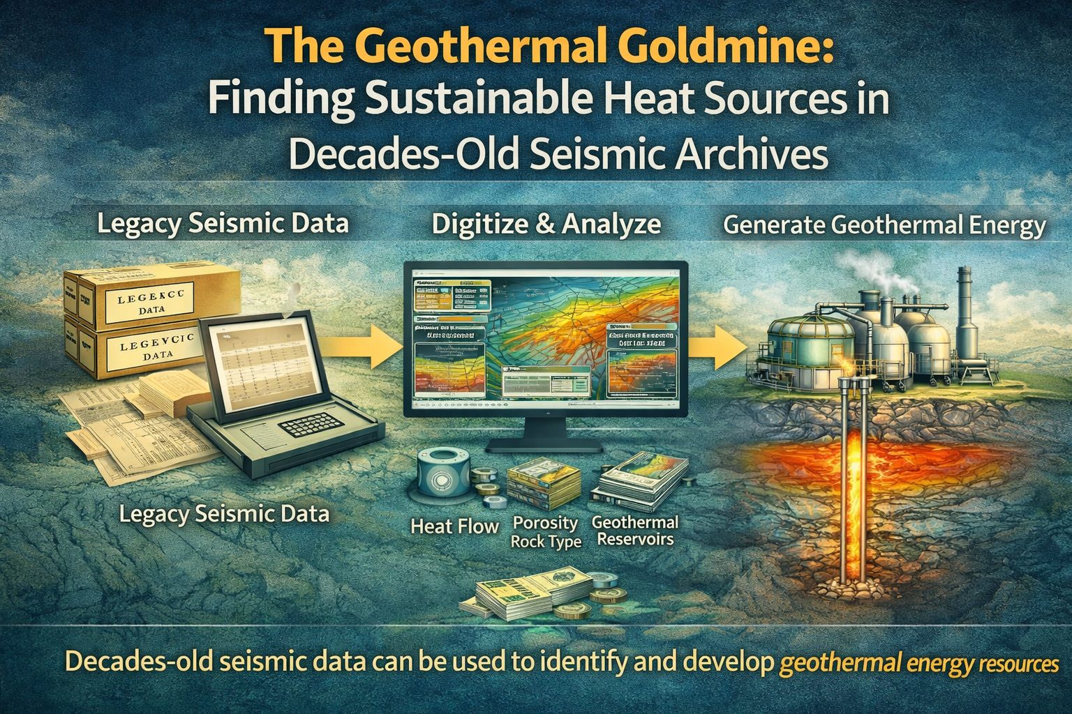 Legacy seismic data being digitized and analyzed to identify geothermal reservoirs and sustainable heat sources for geothermal energy production