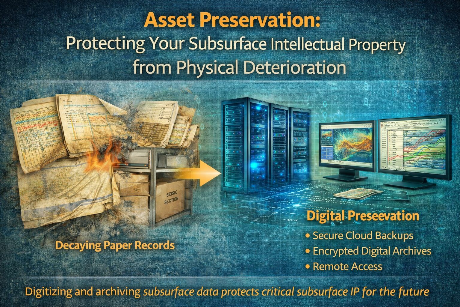 Digitizing deteriorating paper well logs and seismic records to preserve subsurface geological data in secure digital archives