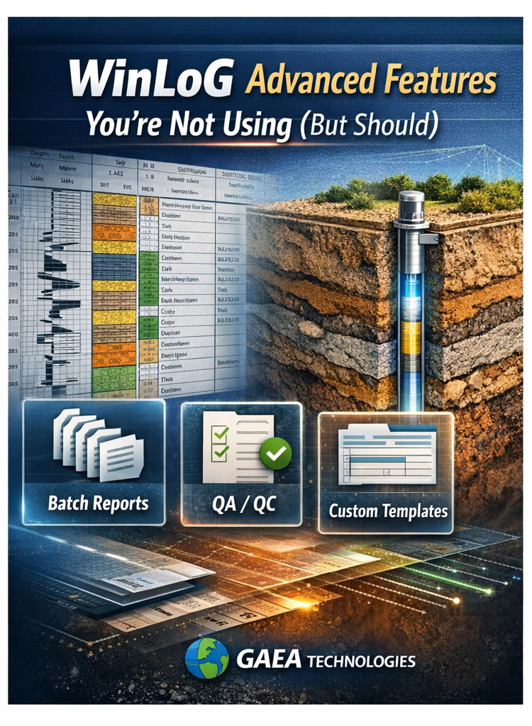 WinLoG advanced borehole logging features including QA/QC validation and batch reporting tools