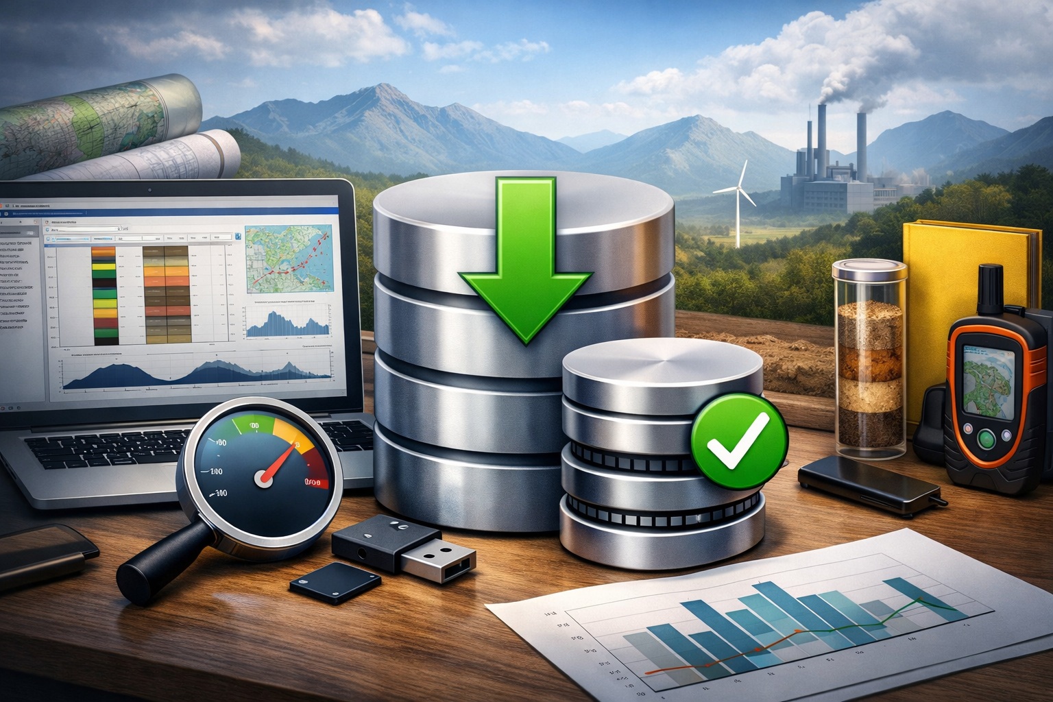 GaeaSynergy database compression concept showing optimized environmental data and improved performance