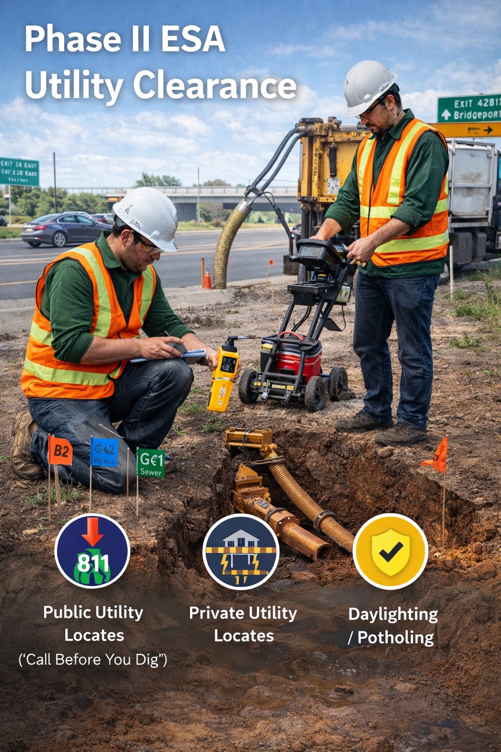 Utility clearance markings before environmental drilling Phase II ES