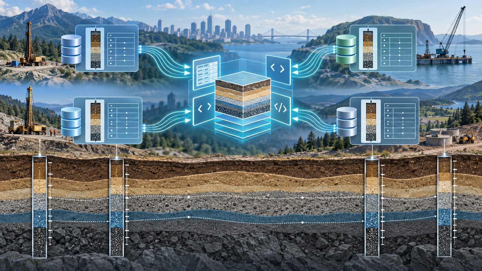 Borehole datasets exchanging structured records between connected systems and a subsurface model.