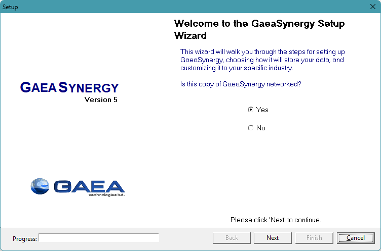 Screen shot of initial setup form