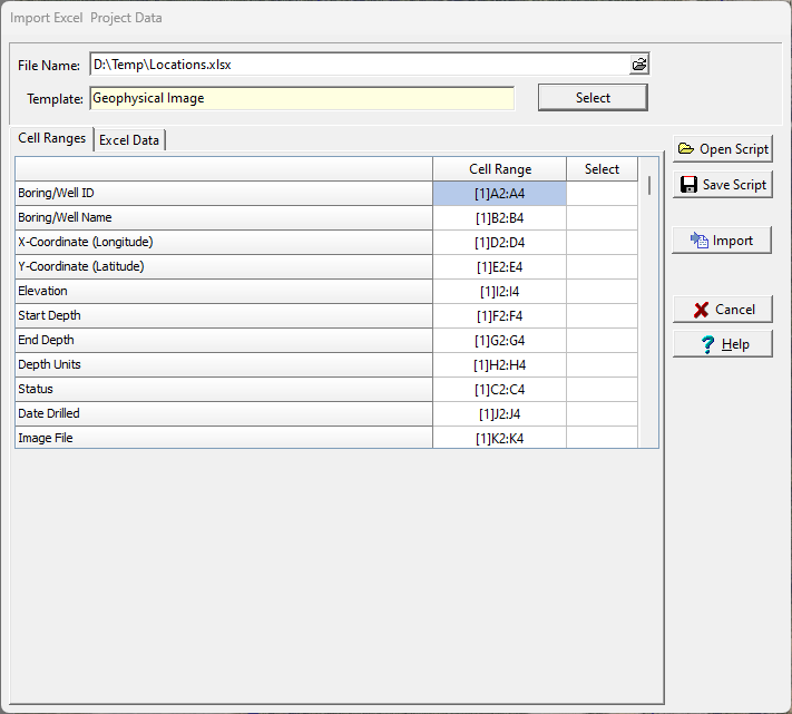 Form to import Excel file containing multiple boring and well locations