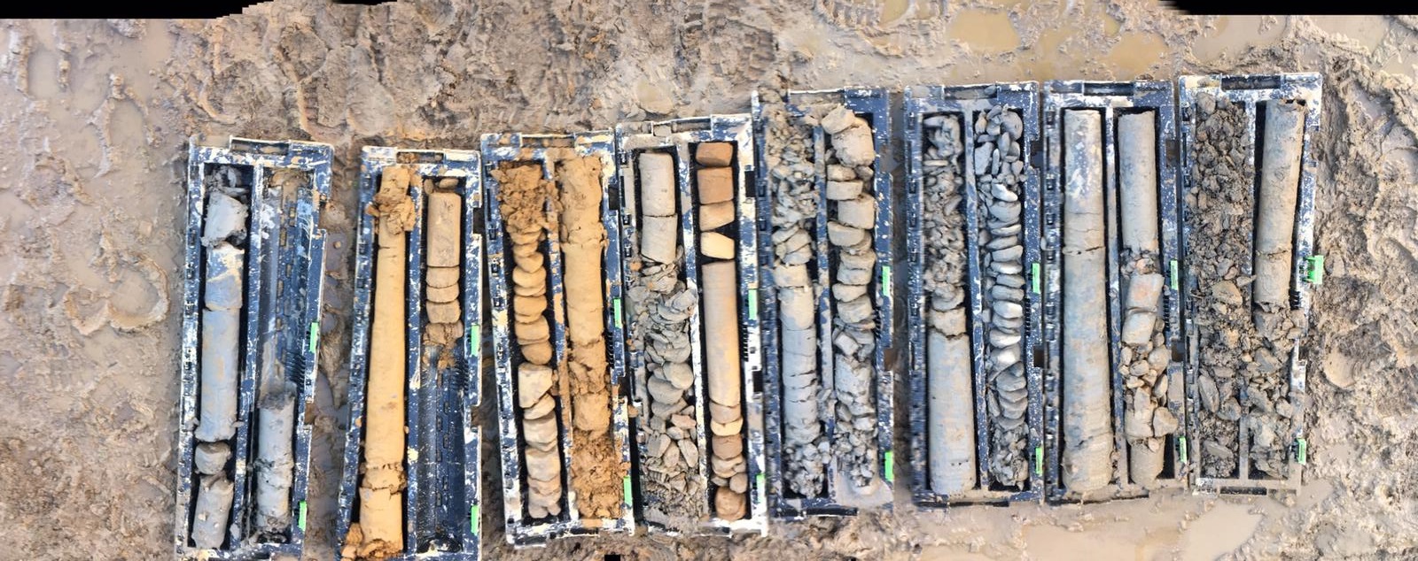 Core boxes with drill samples